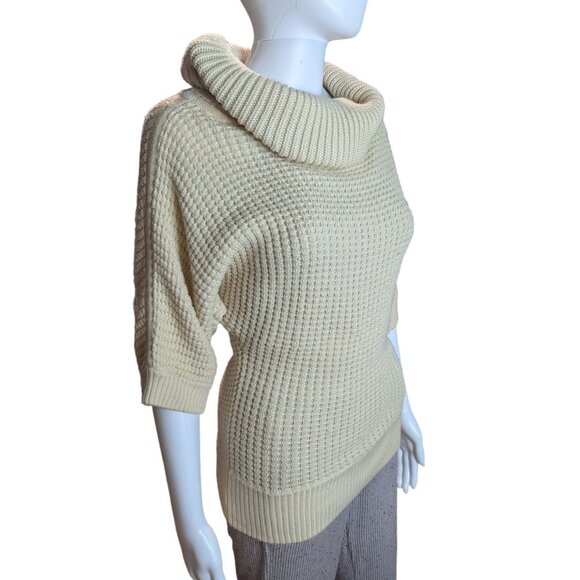 Per Se Casual Luxe Women's Cream Waffle Knit Cowl Neck Wool/Silk Sweater Sz S - Picture 2 of 11